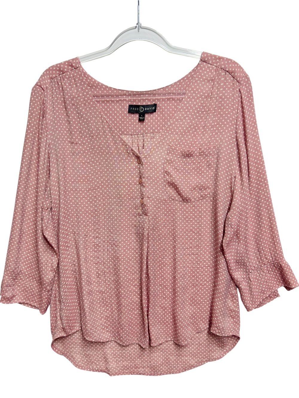 Rayon Gauzy Chambray Knit Polka Dot Shirt Blouse